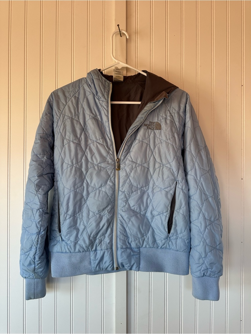 The North Face Women’s Light Blue Quilted Hooded Jacket
